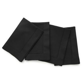 Solino Home Linen Dinner Napkins - Cotton Linen Hemstitch, 20 x 20 in Black at Nordstrom, Size Large