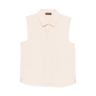 Emporio Armani Sleeveless Tops, female, Beige, Size: 2XS Sleeveless Shirt in Technical Gabardine