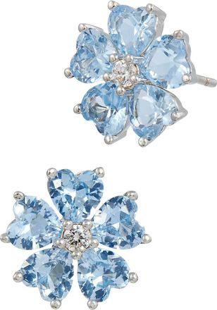 Savvy Cie Jewels RHODIUM PLATED PARAOBA HEART SHAPE FLOWER STUD EARRINGS
