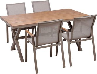 Beliani Conjunto de comedor 4 personas de material sint&eacute;tico marr&oacute;n