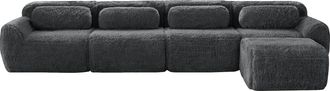 STILVORA Sof&aacute; Modular 4 Plazas En Tela Aterciopelada Con Taburete, Base Antideslizante, Asiento Amplio Y 4 Cojines, Gris