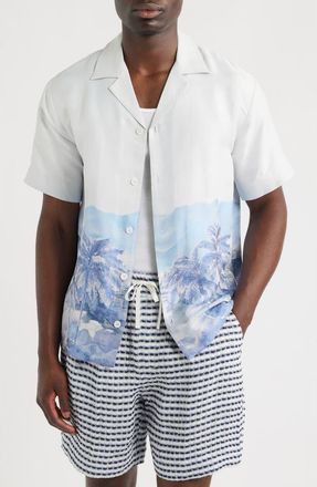 CH&Eacute; Studios Cezane Tropical Jacquard Camp Shirt in Ivory at Nordstrom, Size Xx-Large