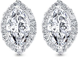 Pompeii3 1/2Ct Marquise Halo Screw Back Diamond Studs White or Yellow Gold Earrings