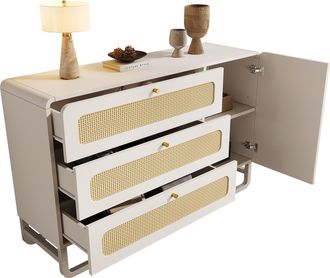 STILVORA C&oacute;moda Con 3 Cajones Y 1 Puerta, Estantes Regulables, Estilo Campestre, En Mdf Y Metal, Blanco, 120&times;40&times;85 Cm