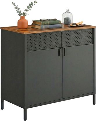 Relaxdays Relaxdays metal cabinet, HxWxD: 77 x 80 x 40 cm, 2 doors, adjustable shelf, office cabinet, black/brown