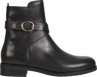 Tommy Hilfiger Riem Flat Enkellaarsjes - Dames - Enkellaarsjes - Zwart - 36 EU - Leer - Schoenen