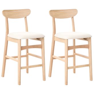 Beliani Conjunto De 2 Sillas De Bar Sin Reposabrazos Estructura De Madera De Caucho Marr&oacute;n Claro Asiento De Tela Beige Claro Doyle
