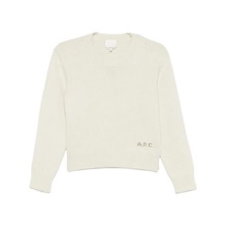 A.P.C. Round-neck Knitwear, female, Beige, Size: XS Ribbed Crew Neck Sweater