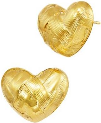 Savvy Cie Jewels Basketweave Textured Heart Stud Earrings in Yellow Gold at Nordstrom Rack