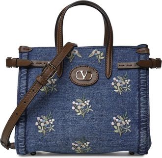 Valentino Garavani Tassen, Dames, Blauw, ONE Size, Denim, Antibes Kleine Geborduurde Denim Shopper