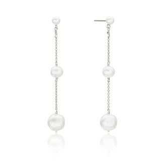 Lily & Roo Silver Three Graduated Pearl Drop Earrings