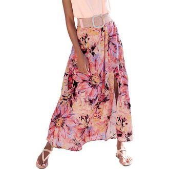 Lascana Womens Flowy Floral Maxi Skirt in Pink-Printed at Nordstrom, Size 10