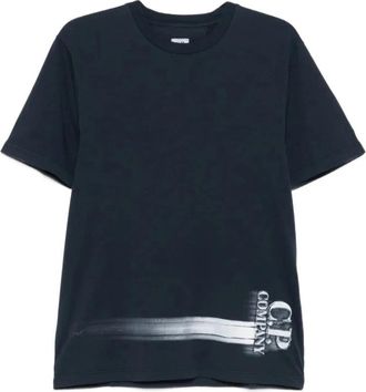 C.P. Company 24/1 Jersey T-shirt met korte mouwen en logo onderaan - Heren - T-shirts - Blauw - S - Katoen - Tops