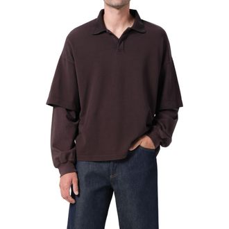 A Gold E Curren Layered Piqu&egrave; Polo in Elysian Dark Brown at Nordstrom, Size X-Large