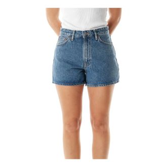 Nudie Jeans Korte Broeken, Dames, Blauw, W26, Denim, Hoge Taille Wijde Pijp Denim Shorts