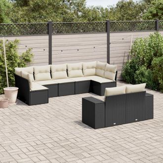 vidaXL Set De Sof&aacute;s De Jard&iacute;n 8 Piezas Y Cojines Rat&aacute;n Sint&eacute;tico Negro Vidaxl