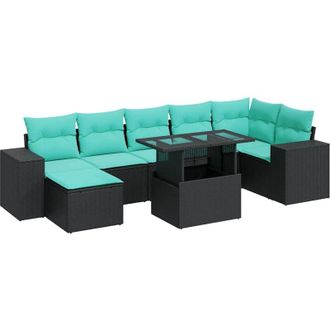 vidaXL 14 Piece Garden Sofa Set with Cushions Black Poly Rattan Acacia vidaXL