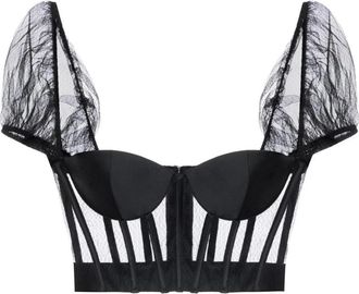 Elisabetta Franchi Mesh en gazar bustiertop - Dames - Blouses - Zwart - 2XL - Overhemden