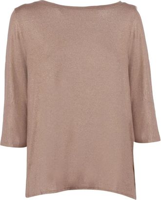 Majestic Filatures Rondgebreide trui - Dames - Ronde hals truien - Bruin - XL - Truien & Vesten
