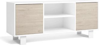 Skraut Home Skraut Home - Mueble Tv 140 Con 2 Puertas, Sal&oacute;n Comedor, Modelo Wind, Color Estructura Blanco, Color Puertas Roble, Medidas 137x40x57cm De Altura