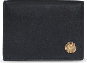 Versace Zwarte Leren Portemonnee met Medusa Applicatie - Heren - Portefeuilles - Zwart - ONE Size - Leer - Accessoires