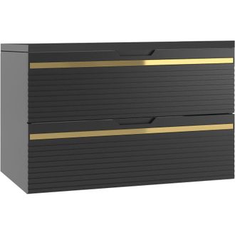 Badplaats Mobile bagno Varo 80 x 46 x 52 cm - Nero opaco con dettagli dorati - con 2 cassetti e maniglie nere