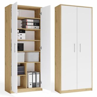Topeshop Oliv 2d - Armario 2 Puertas, 8 Estantes - 74 X 180 X 35 Cm - Blanco / Roble Artisan