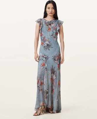 AllSaints Viscose Flora Printed Maxi Dress, Size: UK 16/US 12
