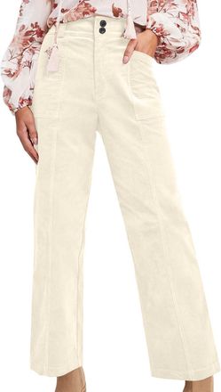 Generic Women S Casual Straight Women Corduroy Trousers Elasticated High Waist Ladies Casual Work Wide Leg Pants Beige S