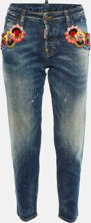 Dsquared2 Blue Denim Embellished Hockney Jeans S/waist