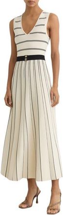 Reiss Mallory Sleeveless Stripe Knit Midi Dress in Ivory/Black at Nordstrom, Size X-Large