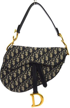 Dior Saddle Oblique Canvas Navy Canvas Handbag (Pre-Owned)