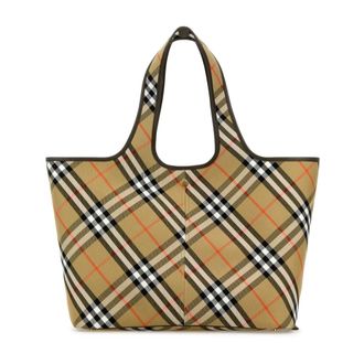 Burberry Tote Bags, female, Multicolor, Size: ONE SIZE Embroidered Canvas Medium Check Shopping Bag