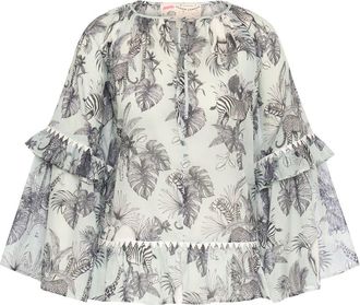 Maison Common Printed Batist Blouse With Ruffles in Mint at Nordstrom, Size X-Small