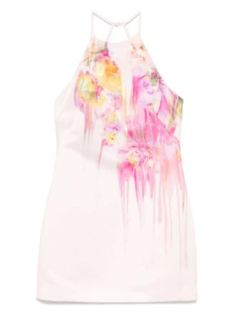 Blumarine flora-print mini dress - women - Polyester/Polyester - 40 - Pink
