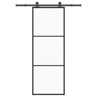 Berkfield Home Sliding Door with Hardware Set 76x205 cm ESG Glass&Aluminium in Black
