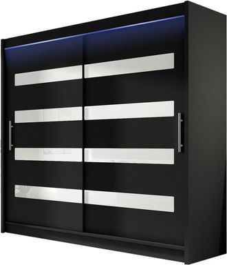 Mirjan24 Mobilier1 - Armario Closico 156, Negro + Blanco Brillante, 215x180x58cm, Puertas De Armario: Correderas, N&uacute;mero De Estantes: 0, Led