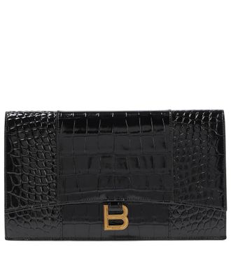 Balenciaga Hourglass Small croc-effect leather clutch