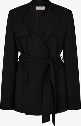 Serena Bute Relaxed Jacket with Georgette Trim - Black