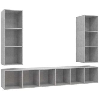 vidaXL Vidaxl - Muebles De Sal&oacute;n De Pared 4 Pzs Madera Ingenier&iacute;a Gris Hormig&oacute;n