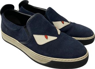 Fendi Pre-owned Womens Monster 3D Eyes Slip-On Sneakers in Navy Blue Suede - Size UK 4