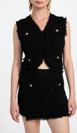 Guess Malina Boucl&eacute; Ottoman Stitch Vest in Jet Black at Nordstrom, Size Medium