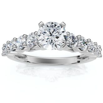 Pompeii3 1 1/2Ct Diamond Engagement Ring Round Cut 14k White Gold With Side Stones