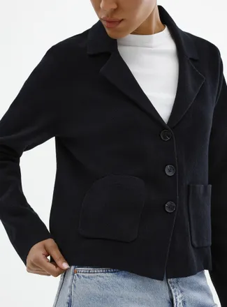 Contemporaine Womens Notched collar boxy-fit Cardigan Sweater