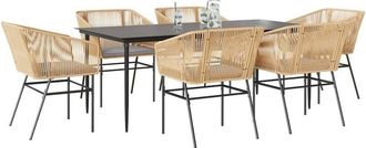 vidaXL Juego De Comedor De Jard&iacute;n 7 Pzas Con Cojines Rat&aacute;n Pe Marr&oacute;n Vidaxl