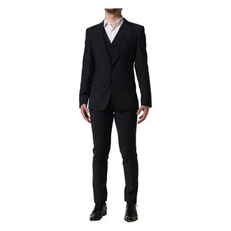 Dolce & Gabbana Single Breasted Suits, male, Black, Size: XS Slim Fit Formal 3 Piece Suit