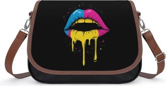 Generic Pansexual Flag Lgbt Gay Dripping Lips Crossbody Bags for Women Fashion Leather Shoulder Handbags With Adjustable Strap