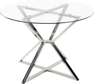 Beliani Beliani - Mesa De Comedor De Vidrio Templado Transparente Plateado 105 Cm Patas Metal Bosco