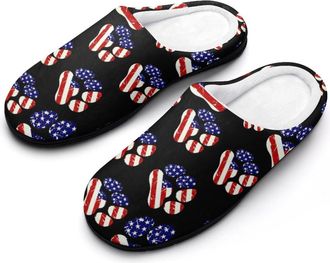 Generic U.S Flag Dog Paw Cotton Slippers for Women Indoor Outdoor Slipper Slip-On Memory Foam Home Shoes