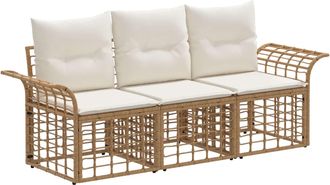 vidaXL Conjunto De Sof&aacute;s De Exterior 3 Uds. Natural Y Crema Poli&eacute;ster Vidaxl